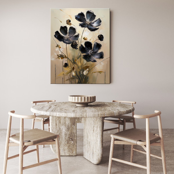 Feeby Obraz na płótnie, Czarne Malowane Kwiaty Botanika 40x60