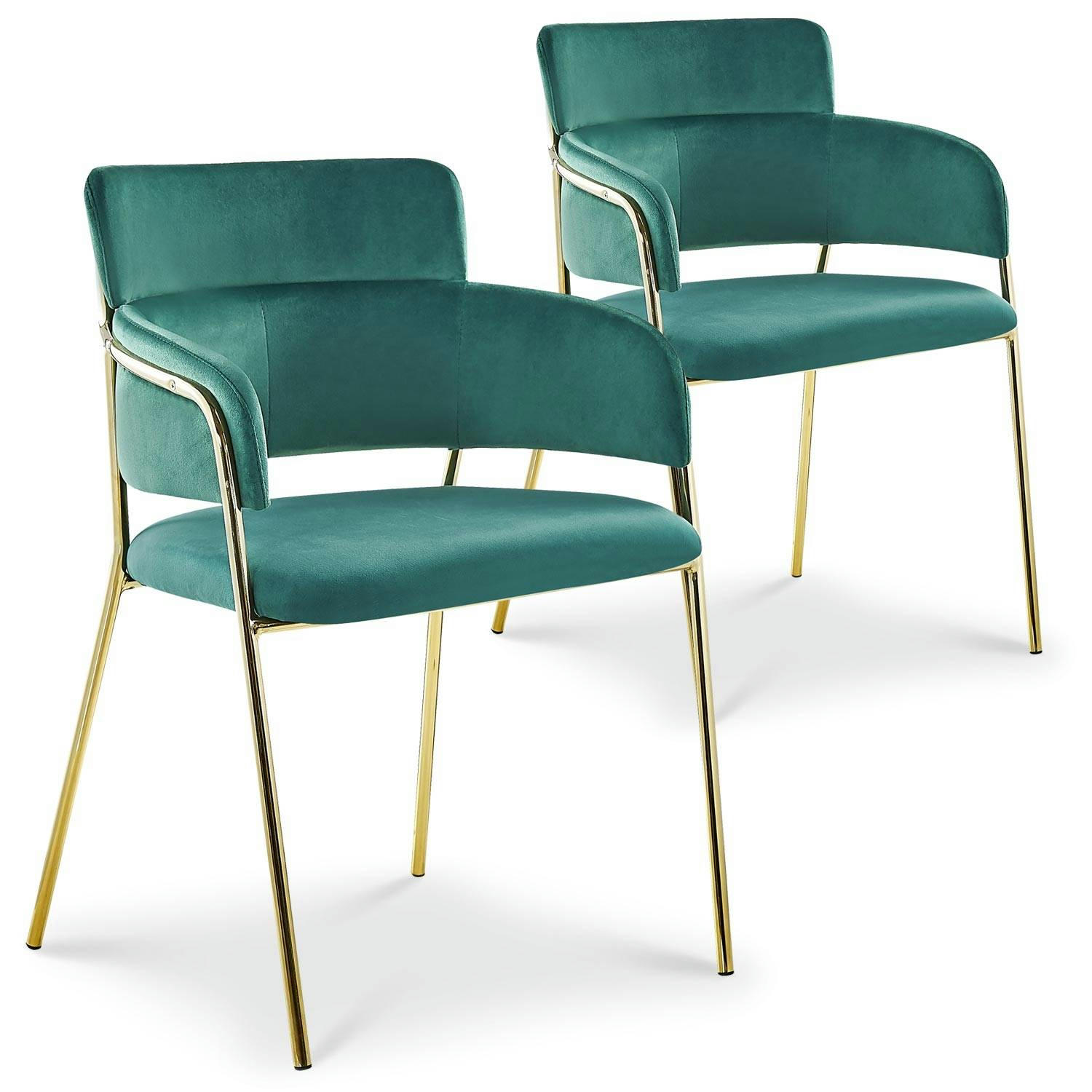 GINKO - Lot de 2 chaises / fauteuils  velours vert