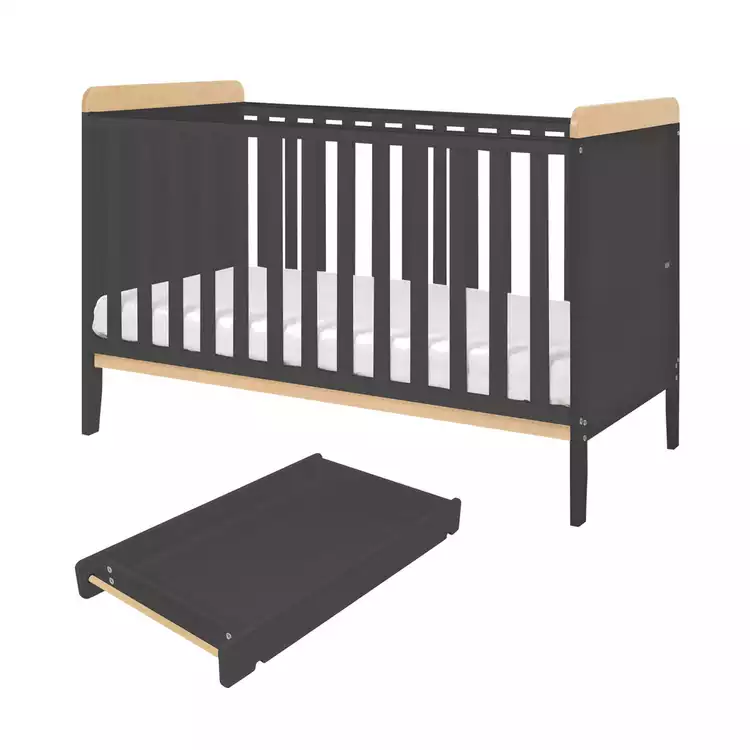 Tutti Bambini Rio Cot Bed, Top Changer & Mattress -Slate Oak