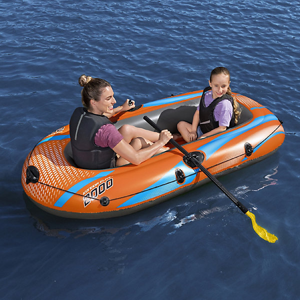 Bateau Gonflable pour 1 Adulte et 1 Enfant Bestway Kondor Elite 2000 Raft 196x106x31 cm avec 2 Rames et Gonfleur a Pied Inclus