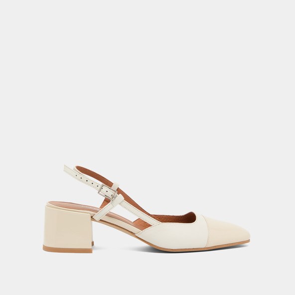 Slingbacks à petits talonsen vernis et cuir écrus | DHAPOPY