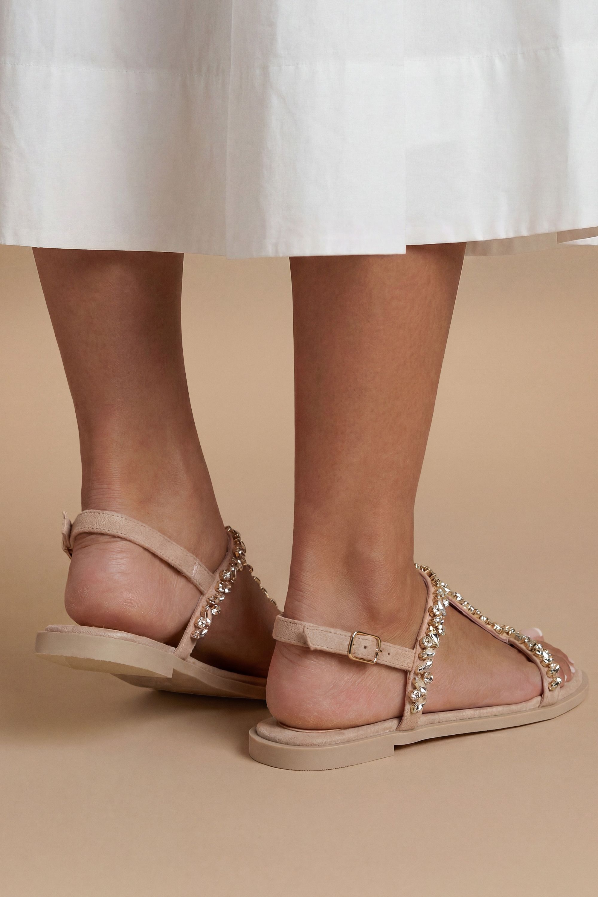 Oasis Mayla Faux Suede Embellished T bar Flat Sandals