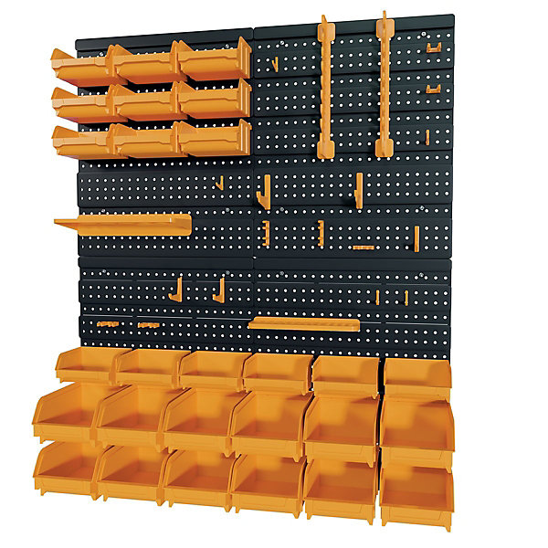 Panneau porte Outils 66 x 78 x 1.7cm 4 panneaux perforés 15 petits - 12 grands bacs 38 Crochets Etagère murale