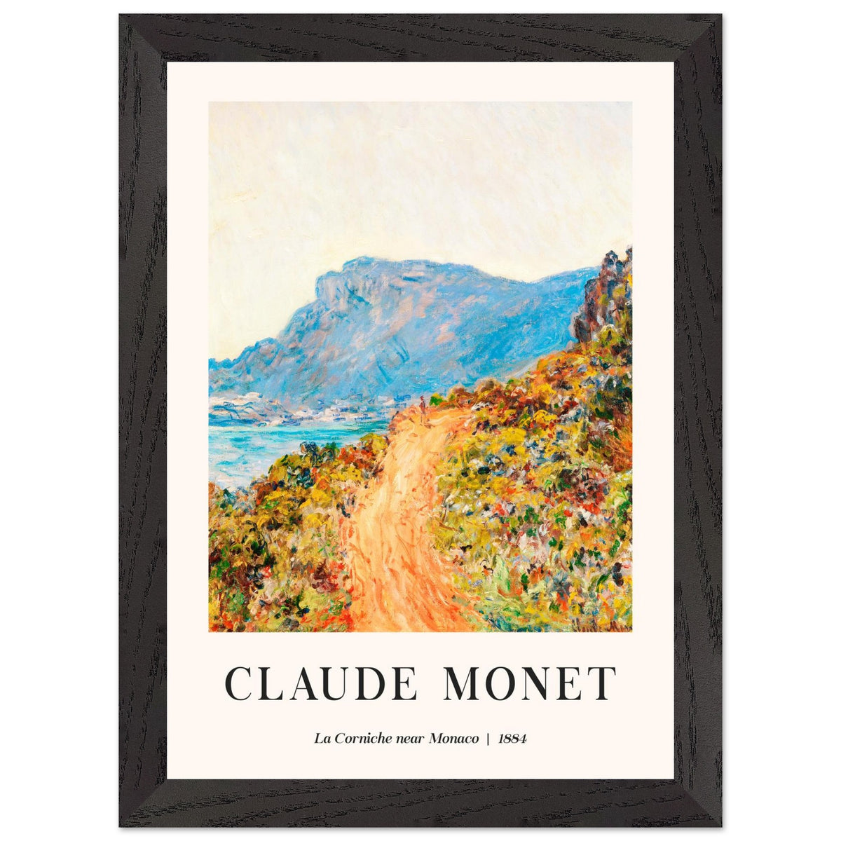 Artfulprints Poster met Lijst Claude Monet - La Corniche near Monaco  - A4 21x29.7 cm - Meerkleurig