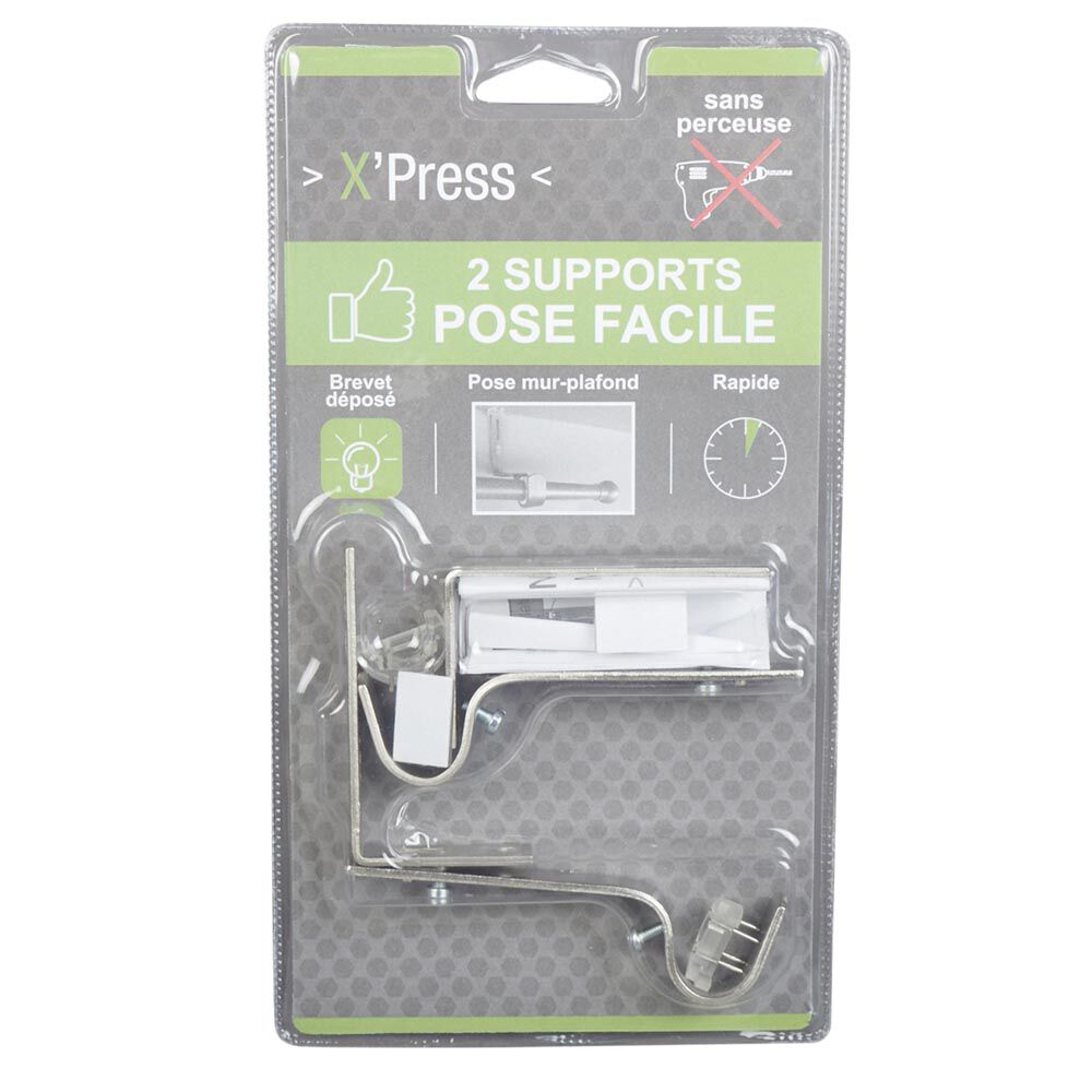 Support tringle Ø2 cm Chromé pose facile Mur Plafond Sans Perceuse x2