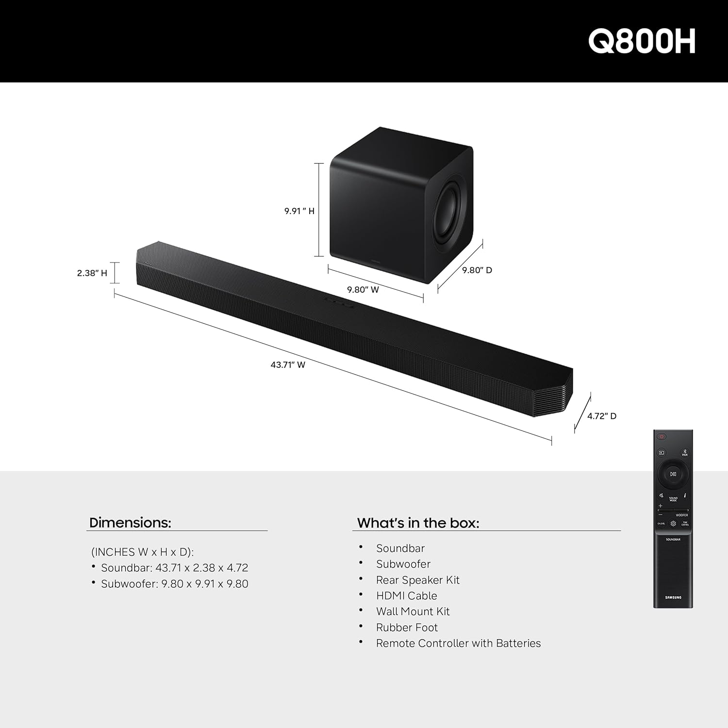 Samsung Q-Series Soundbar (HW-Q800H, 2026 Model) 5.1.2 ch, Compact Subwoofer