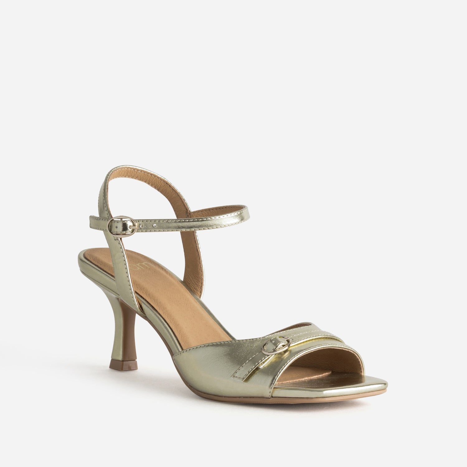 Sandale dorée kitten-heel détail boucle