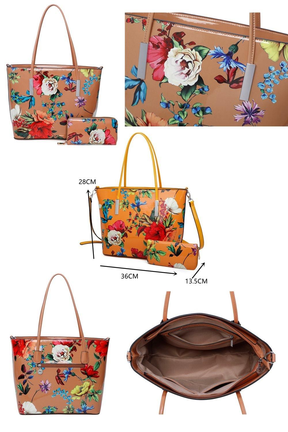 Fontanella Fashion Fleur Glossy Flower Print Shoulder Tote Bag and Purse 2 in 1