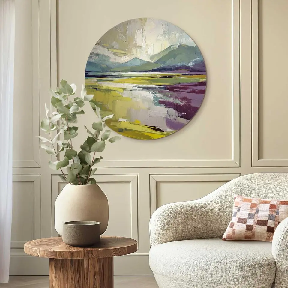 Glasschilderij Geschilderd landschap - &Oslash; 70 - Groen