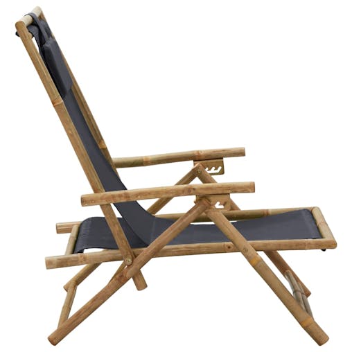 NNEVL Reclining Relaxing Chair Dark Grey Bamboo and Fabric