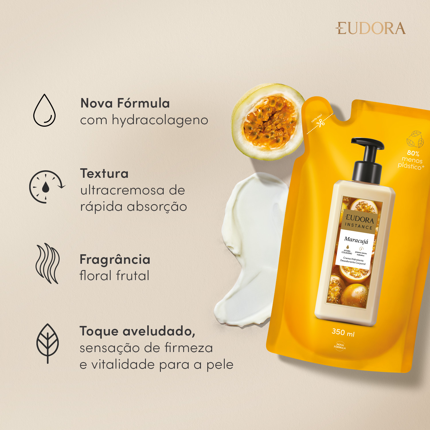 Refil Creme Hidratante Desodorante Corporal Instance Maracujá 350ml