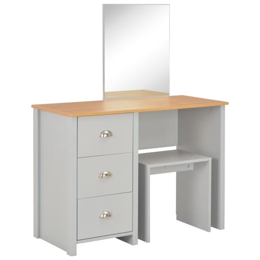 NNEVL Dressing Table with Mirror and Stool Grey 104x45x131 cm