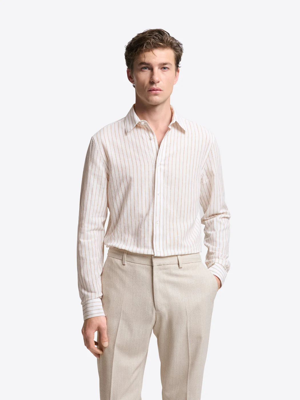 Chemise slim rayée en coton lin