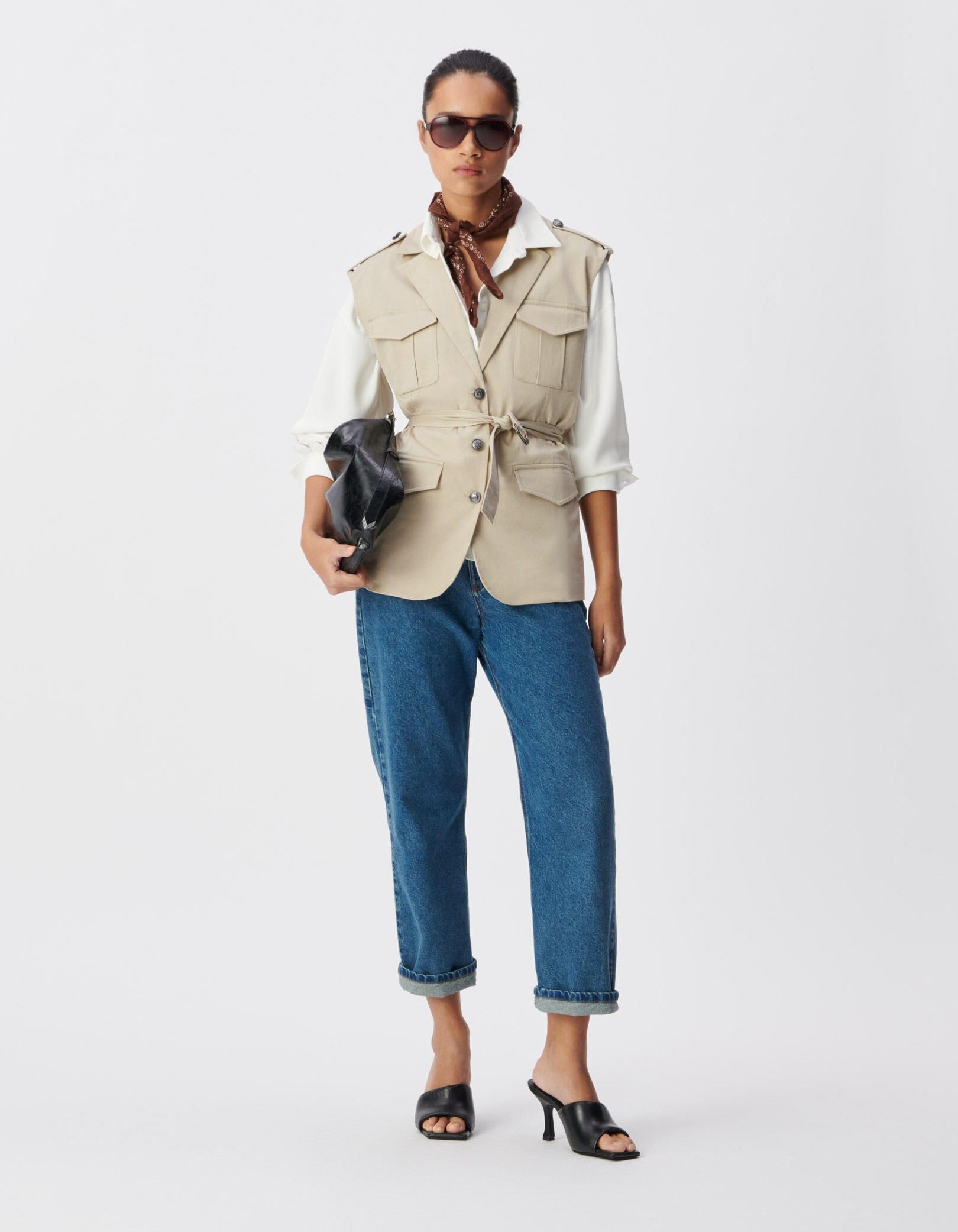Veste saharienne beige sans manches Femme