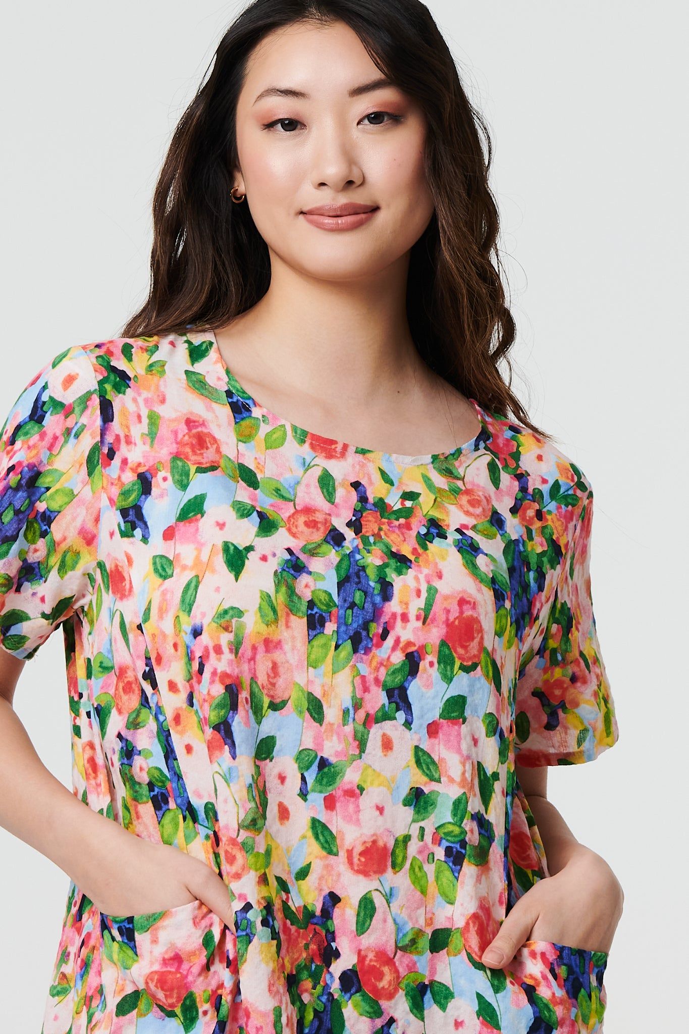 Izabel London Floral Short Sleeve Shift Short Dress