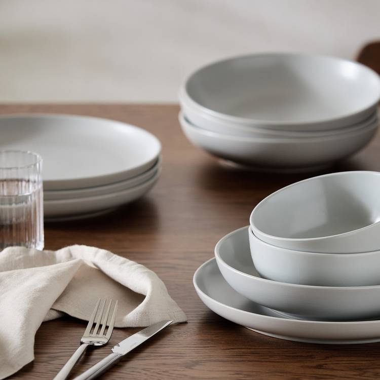 Habitat 12 Piece Stoneware Dinner Set - Matte Grey