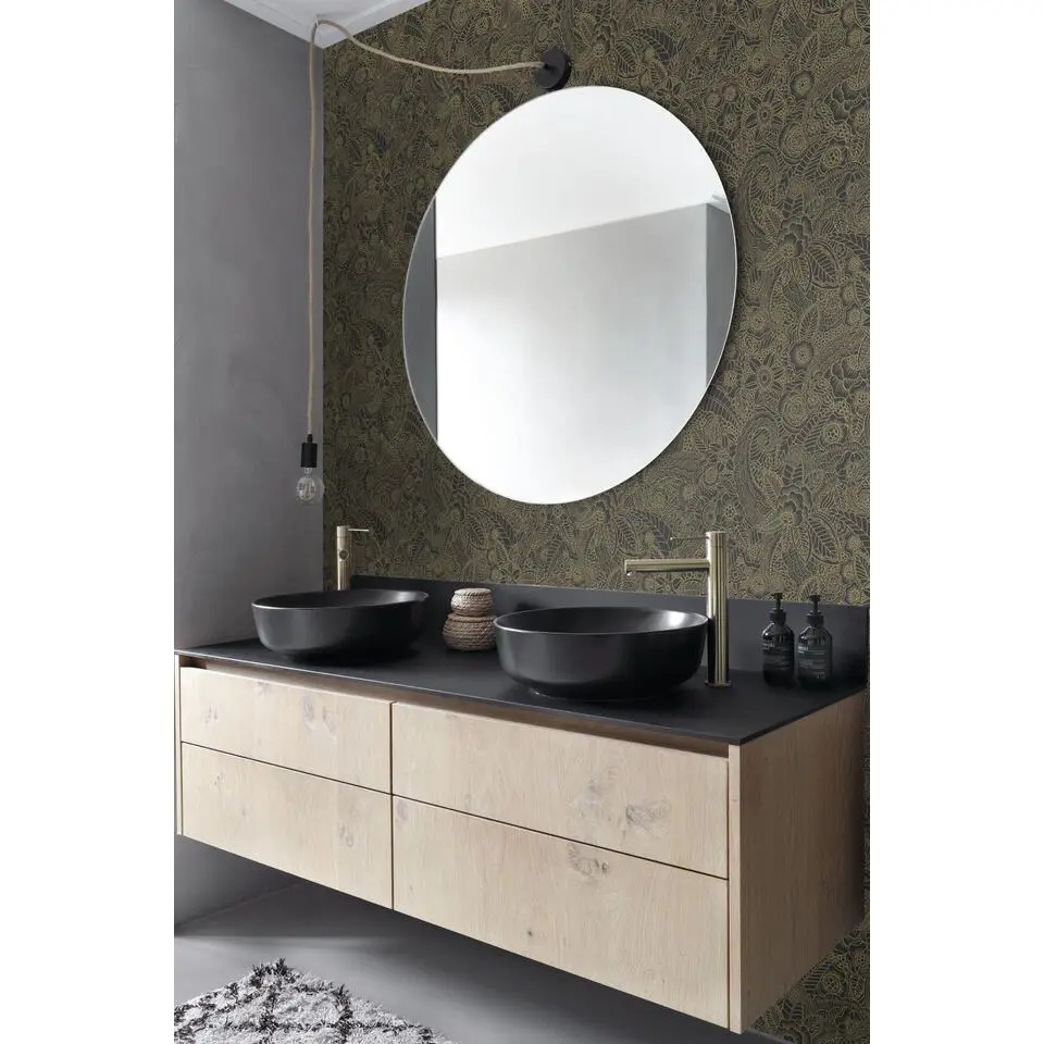 ESTAhome behang bloemtekeningen zwart en goud - 53 cm x 10.05 m