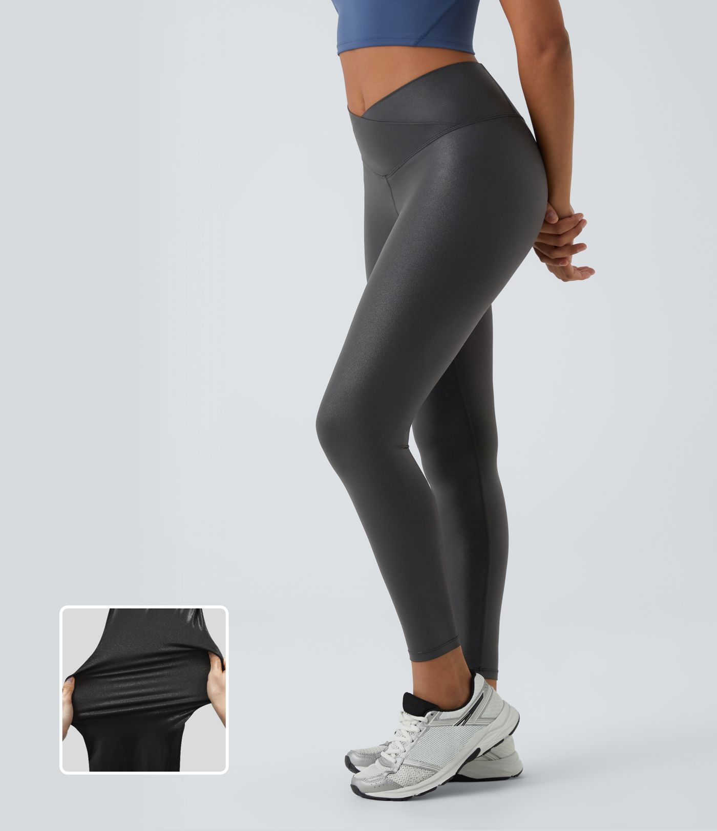 Legging de yoga SoftlyZero™ en simili stretch avec taille croisée, imprimé métallisé et poche arrière