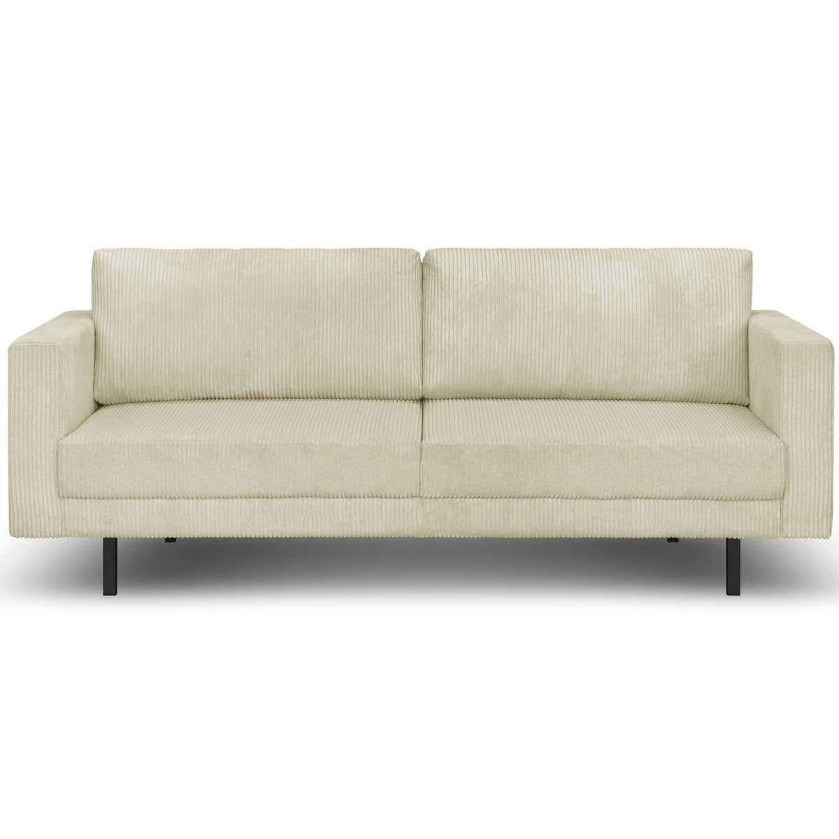 PIA - Canapé 3 places en velours côtelé beige, pieds en métal noir