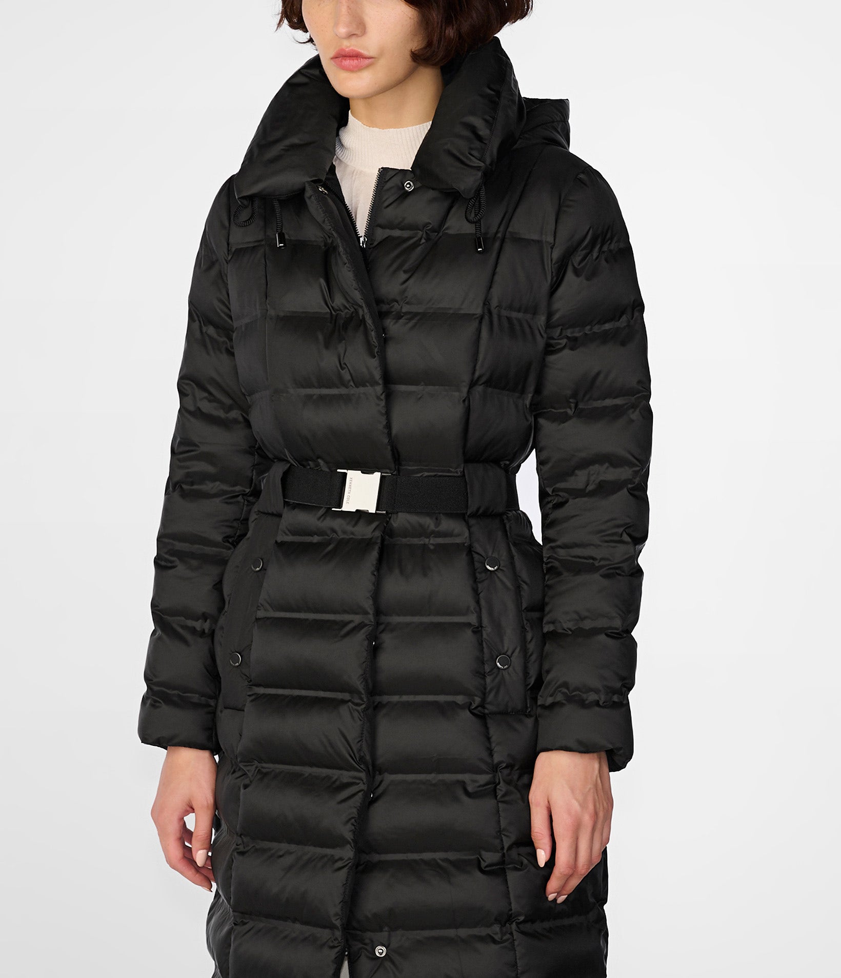Hooded Puffer Jacket With Fashion Belted Detail