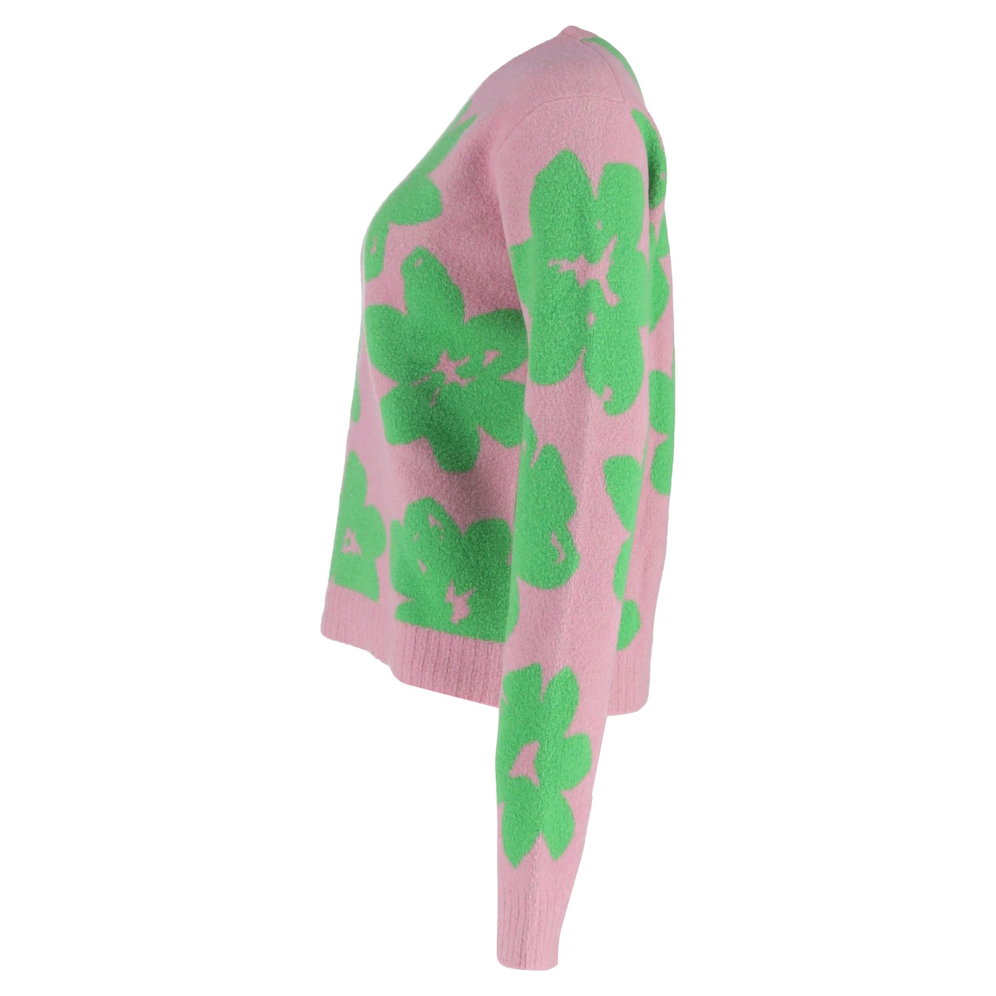 Jil Sander Preloved Flower Knit Crewneck Sweater in Pink Wool