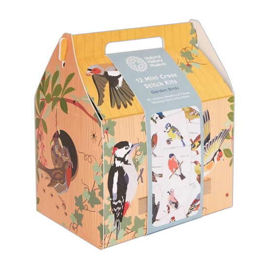Natural History Museum Garden Birds Mini Cross Stitch Kit 12 Pack