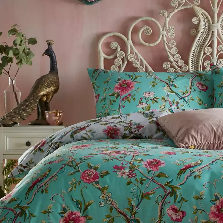 furn Vintage Chinoiserie Floral Green Bedding Set - Double