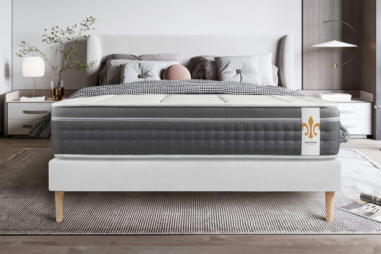 - Ensemble 140x190 Ressorts et mémoire de forme sommier Blanc