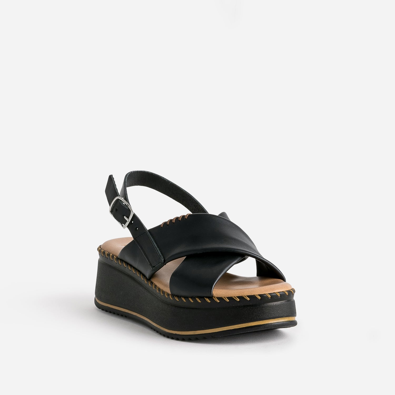 Sandale plateforme TEXTO noire cuir