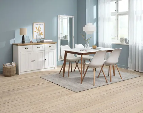 JEGIND L130 bord hvid + 4 KASTRUP stole hvid