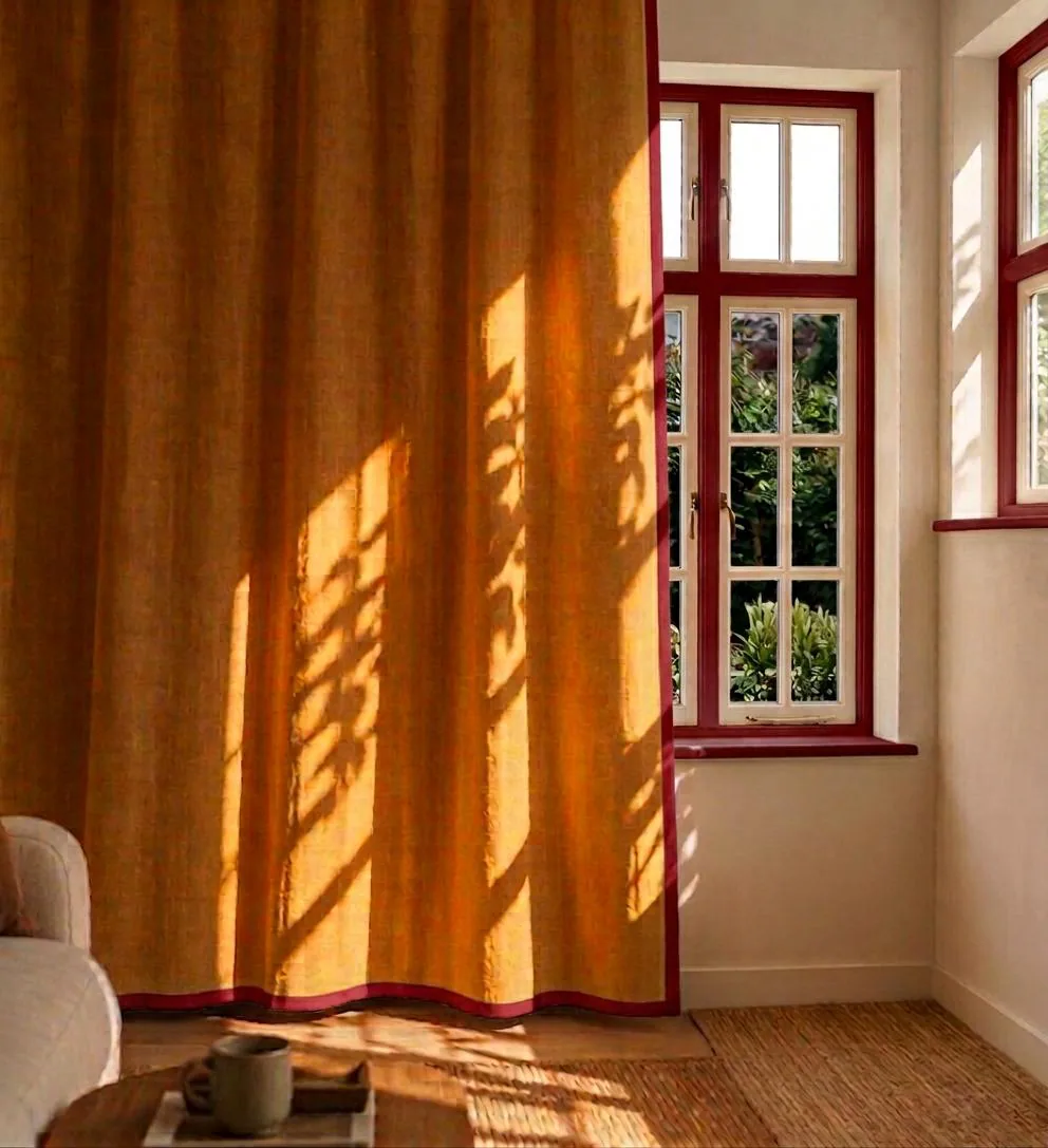Luxurious Linen Curtain with Trim, Linen Drape with Contrast Edging, Linen Curtain Panel with Accent Border,Window Treatment for Living Room