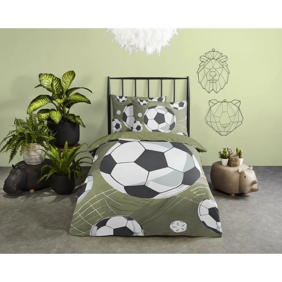Pure dekbedovertrek voetballen - 1 persoons 140x200/220 cm - Groen - Microvezel