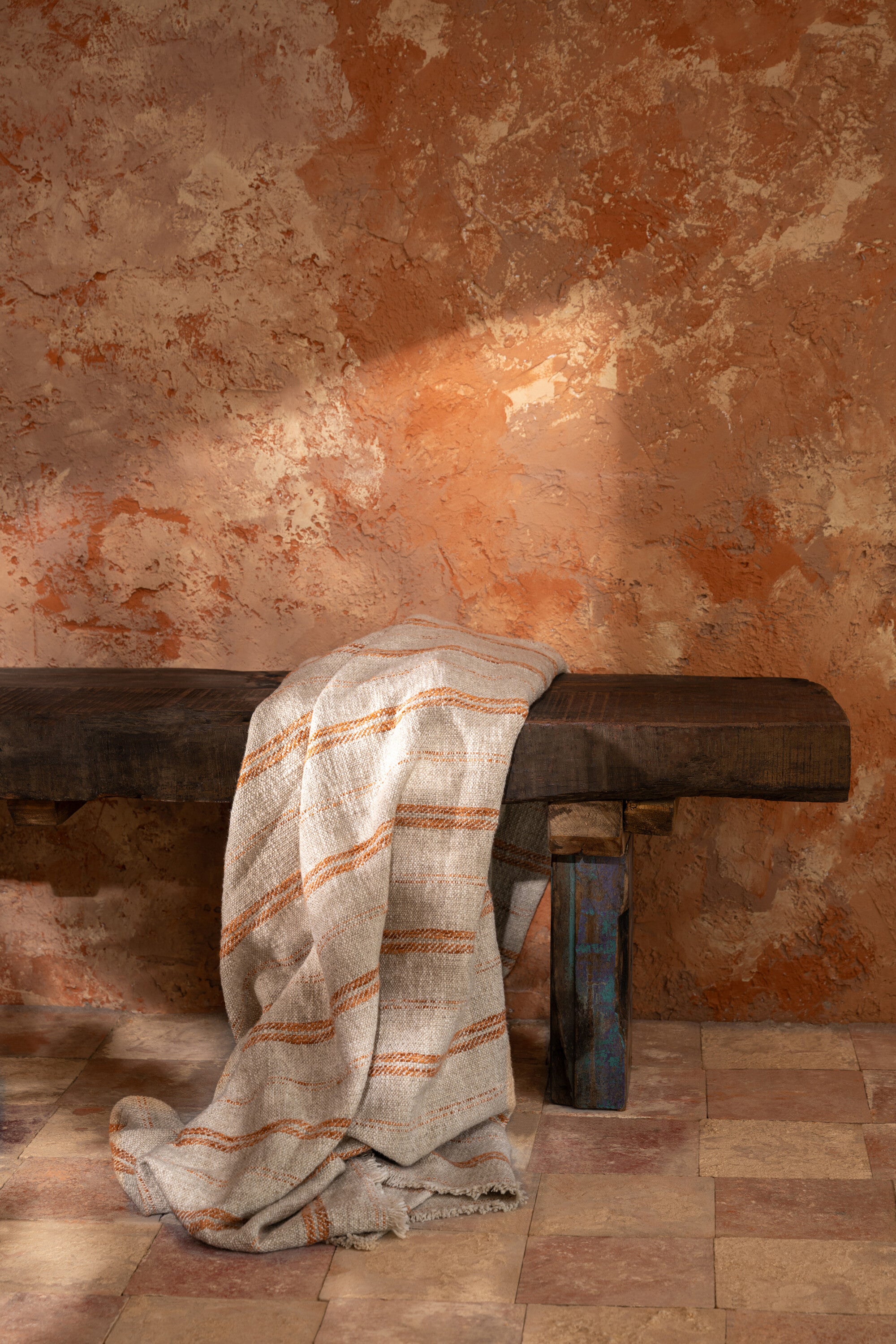 J-Line plaid Strepen - linnen katoen - beige roest