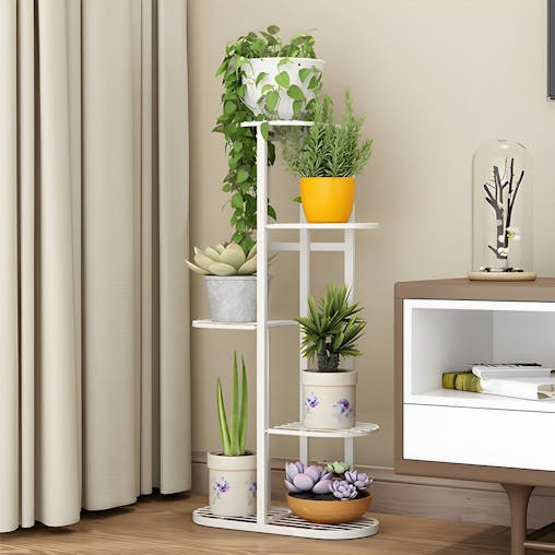 SOGA 4-Tier 5-Pot White Metal Plant Rack Flowerpot Display Stand