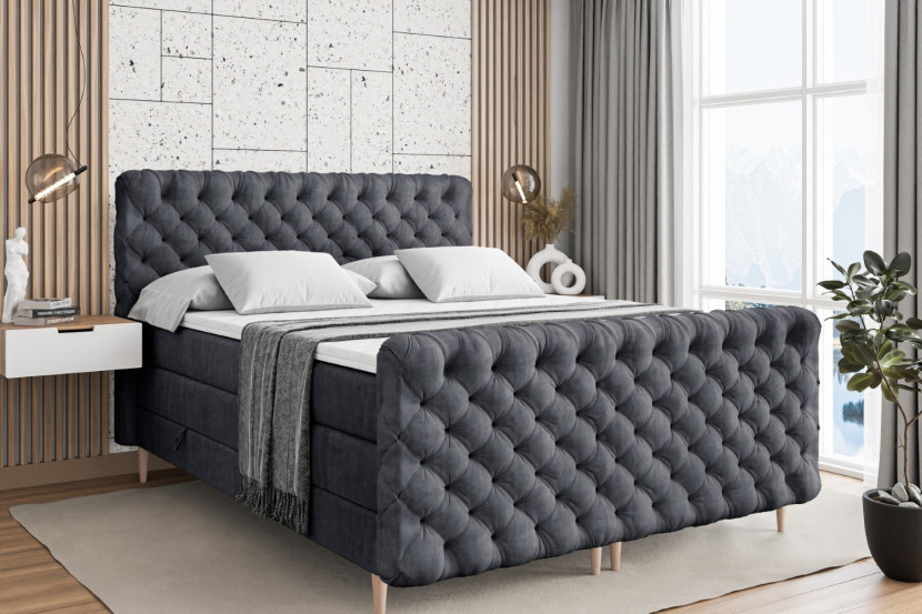 Łóżko kontynentalne - pojemnik, materac, nóżki BOXI8-FD-Z KING 120x200 cm
