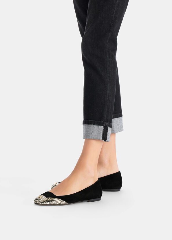 Ballerine in suede con dettaglio crackle