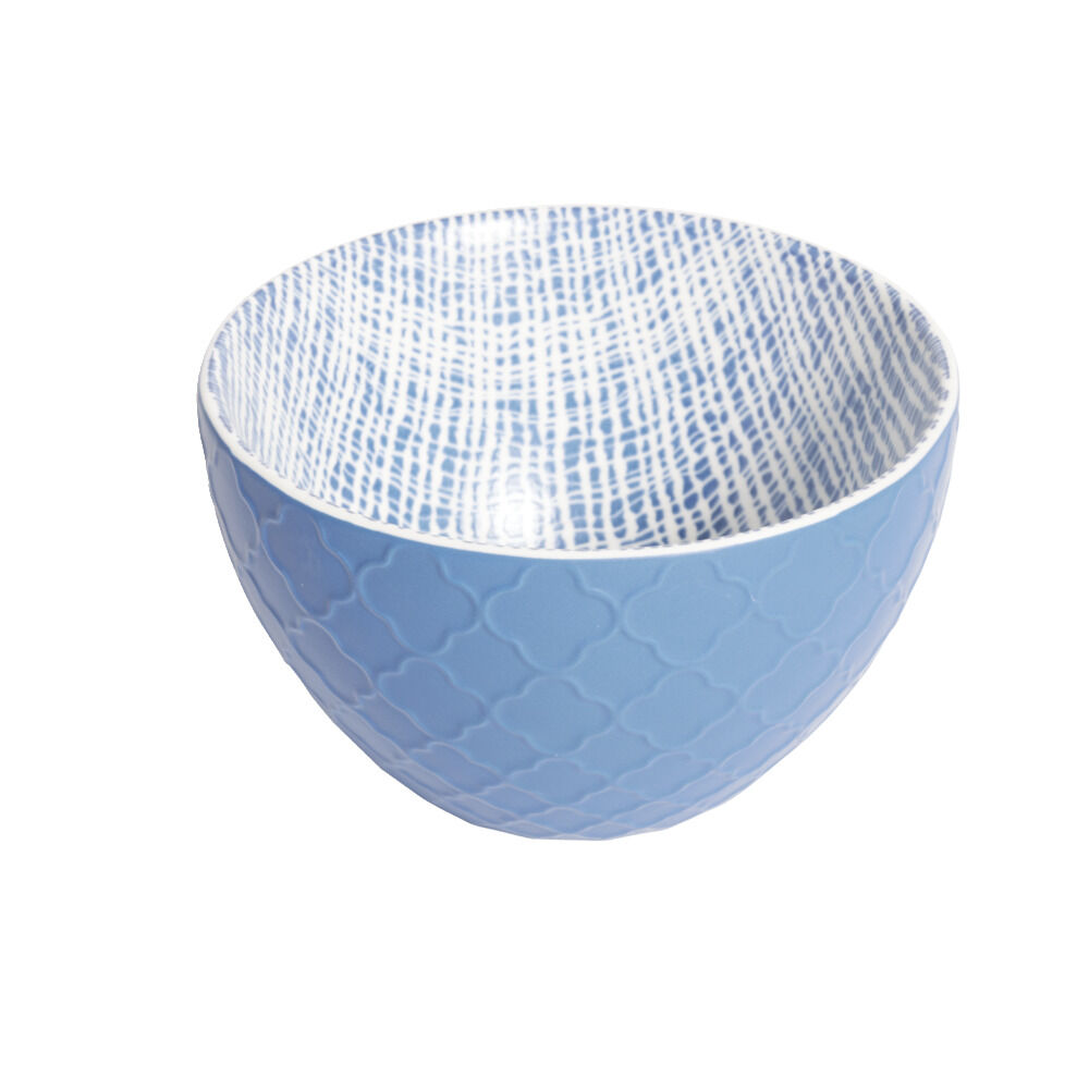 Coupelle porcelaine motif tissé blanc et bleu Ø13xH7,2cm