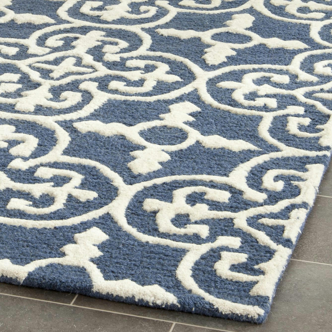 CAMBRIDGE - Tapis de salon interieur en bleu marine & ivoire, 91 x 152 cm