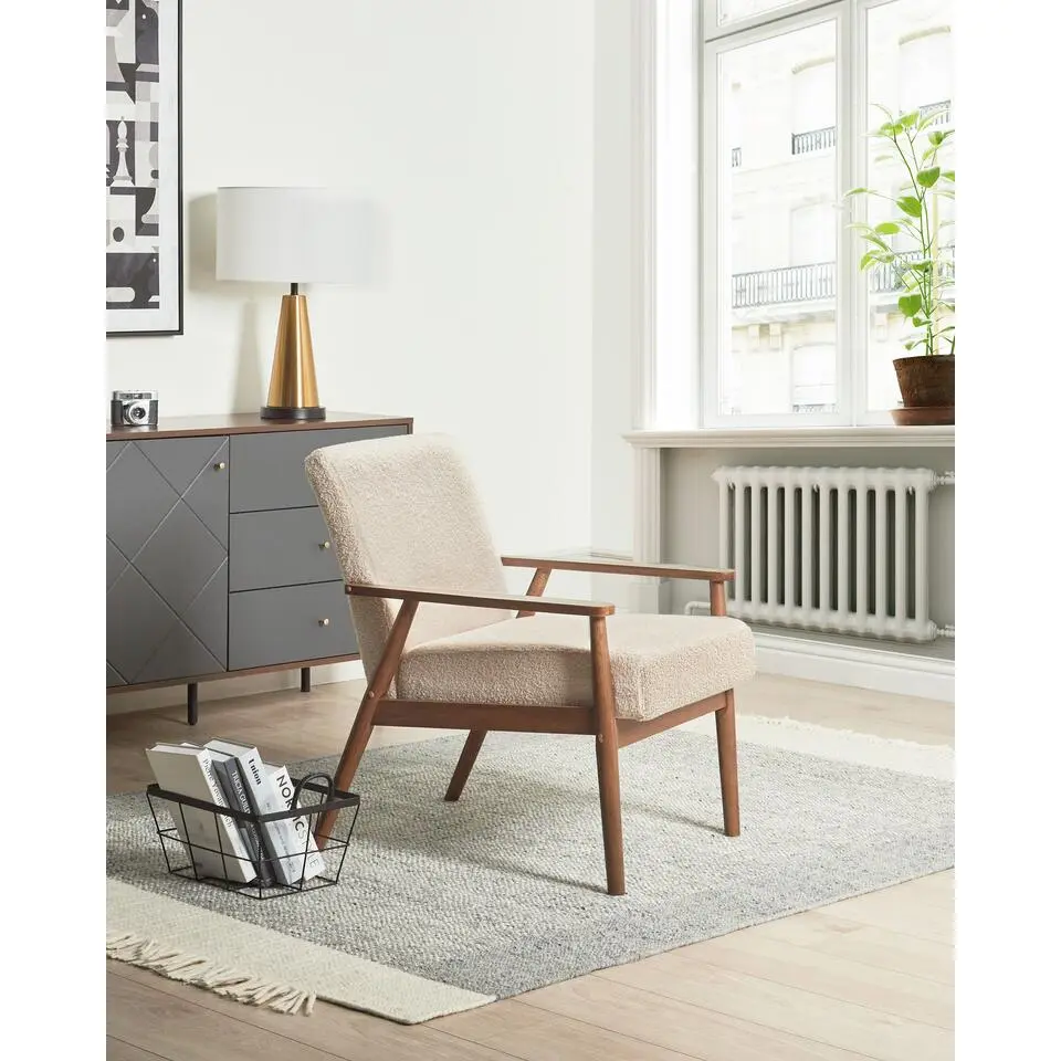 ESRUM - Fauteuil - Beige - Boucl&eacute;/Donker hout