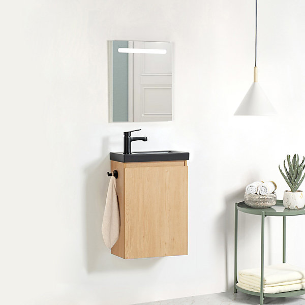 Lave-main Prémonté Bois 40Cm   Vasque céramique Noire BILY - bain-bain