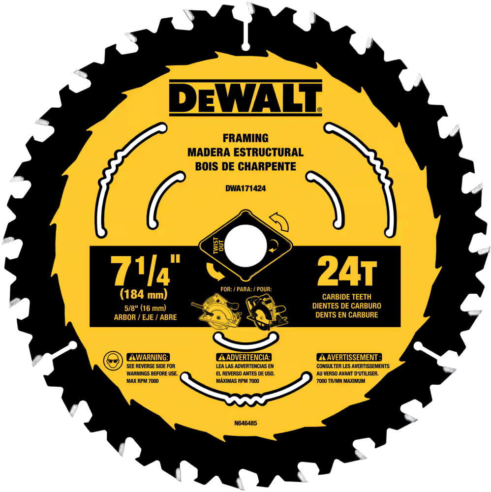 DEWALT DWA1714243 7-1/4-in 24T Carbide Tipped Circular Saw Blade Set for Wood, 3-pk