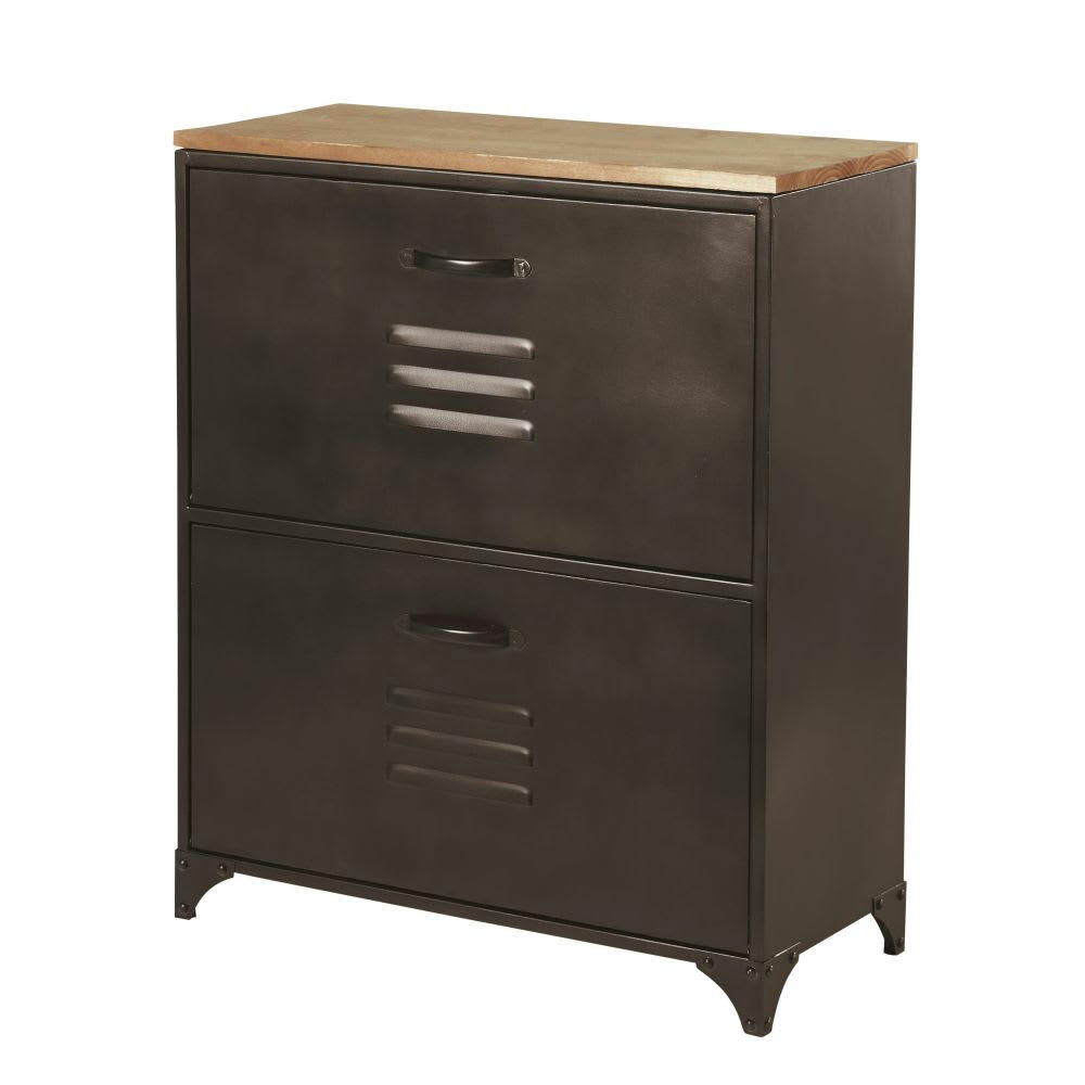 Wayne - Meuble à chaussures 2 tiroirs en métal et sapin