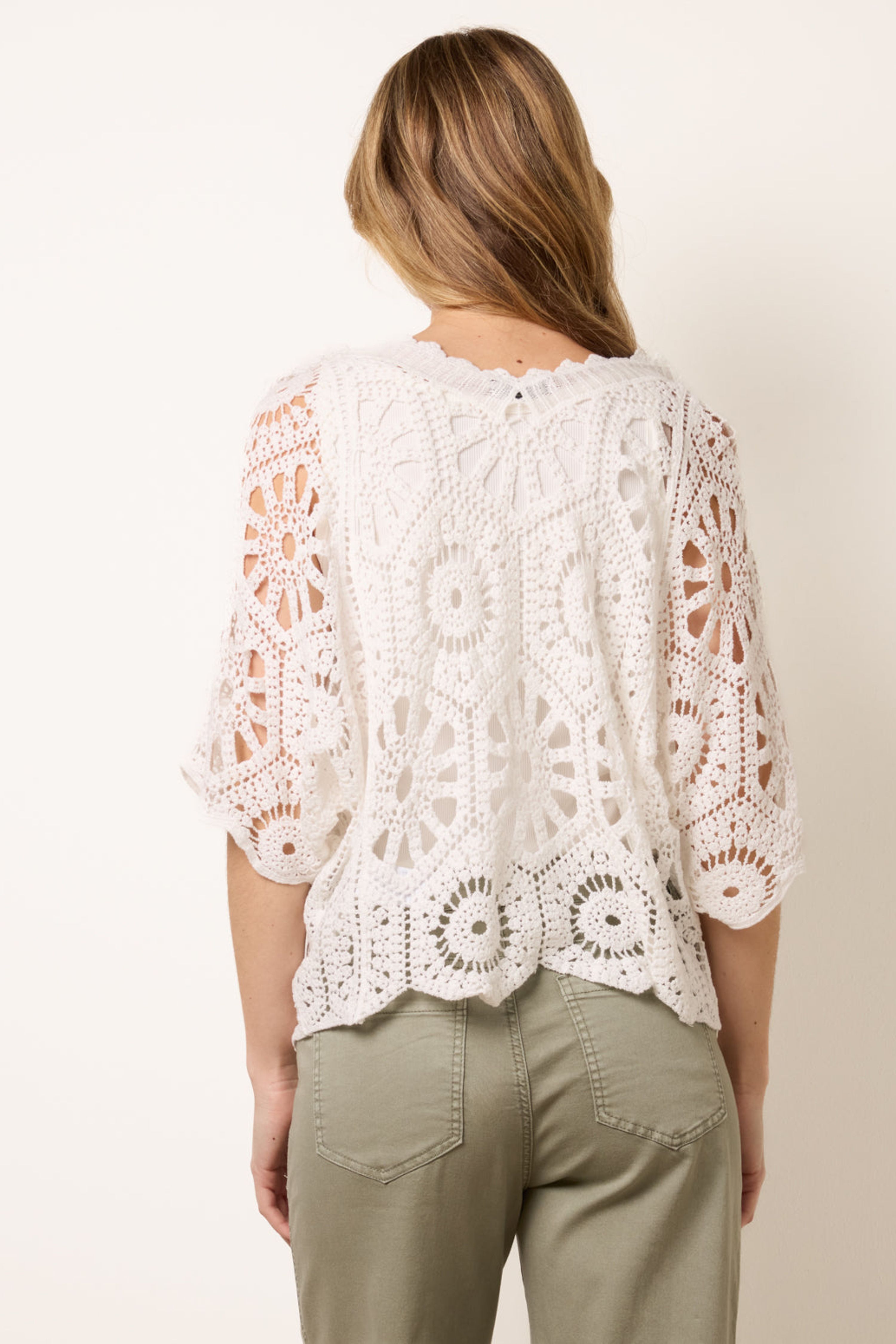 Blue Vanilla White Crochet Detailed Kimono Top