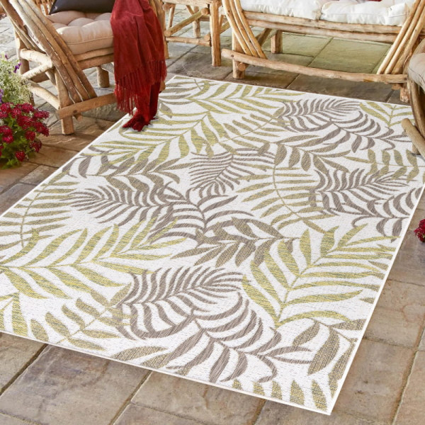 Dywan zewnętrzny Sunny listki beżowo-zielone 80 cm x 250 cm