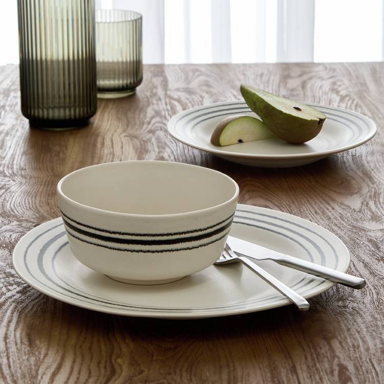 Habitat Lines 12 Piece Stoneware Dinner Set - Matt Cream