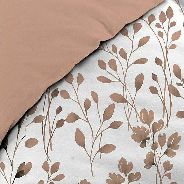 Housse de couette 240 x 220 cm coton 57 fils MAIWEN Mocha   2 taies Motif végétal