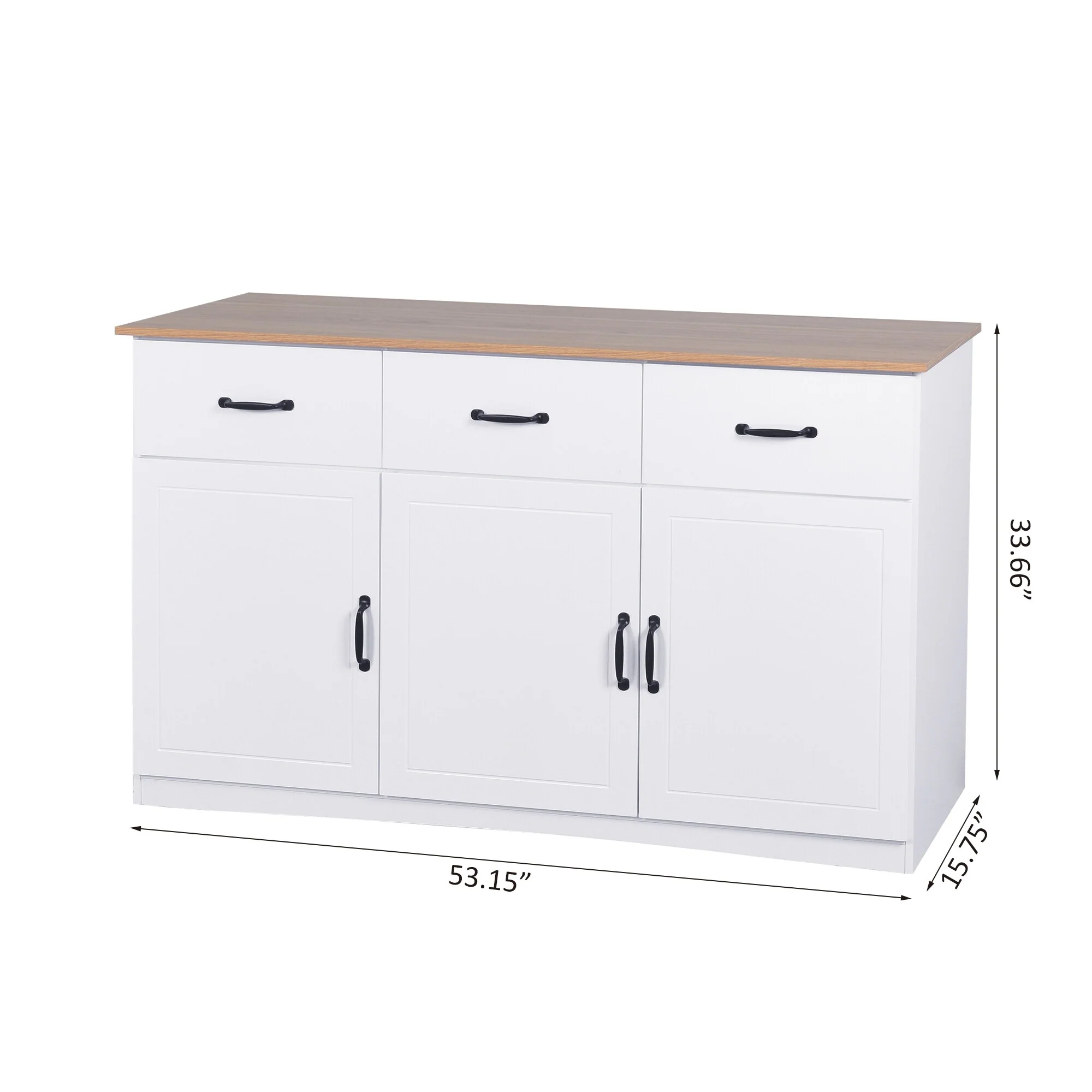 Modern Buffet Cabinet with 3 Doors, 3 Storage Drawers and Adjustable Shelves for Living Room