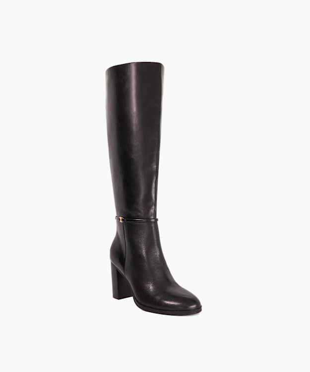 Starlling Black - Leather Knee-High Block Heel Boots