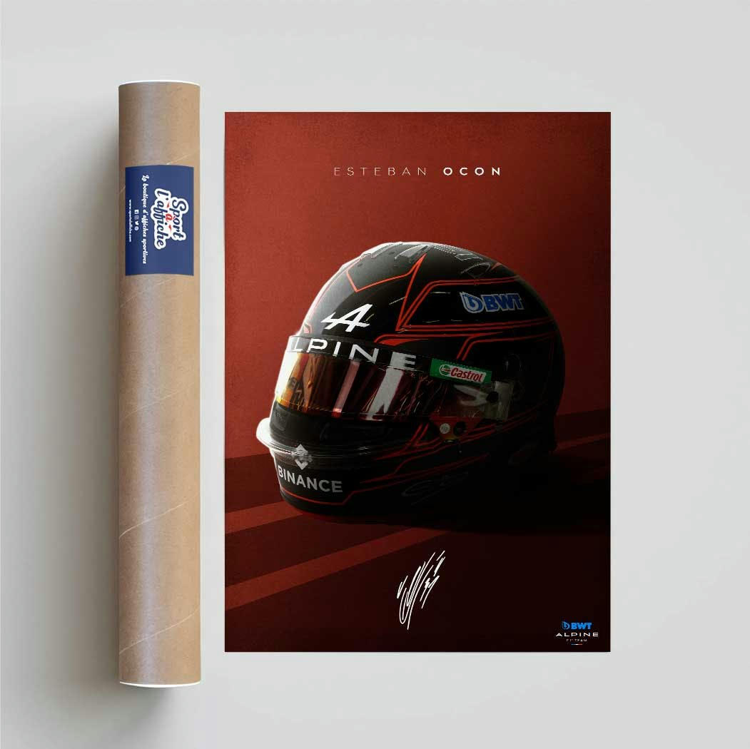 F1 - Affiche BWT Alpine F1 Team 2023 - Casque Esteban Ocon 30x40 cm