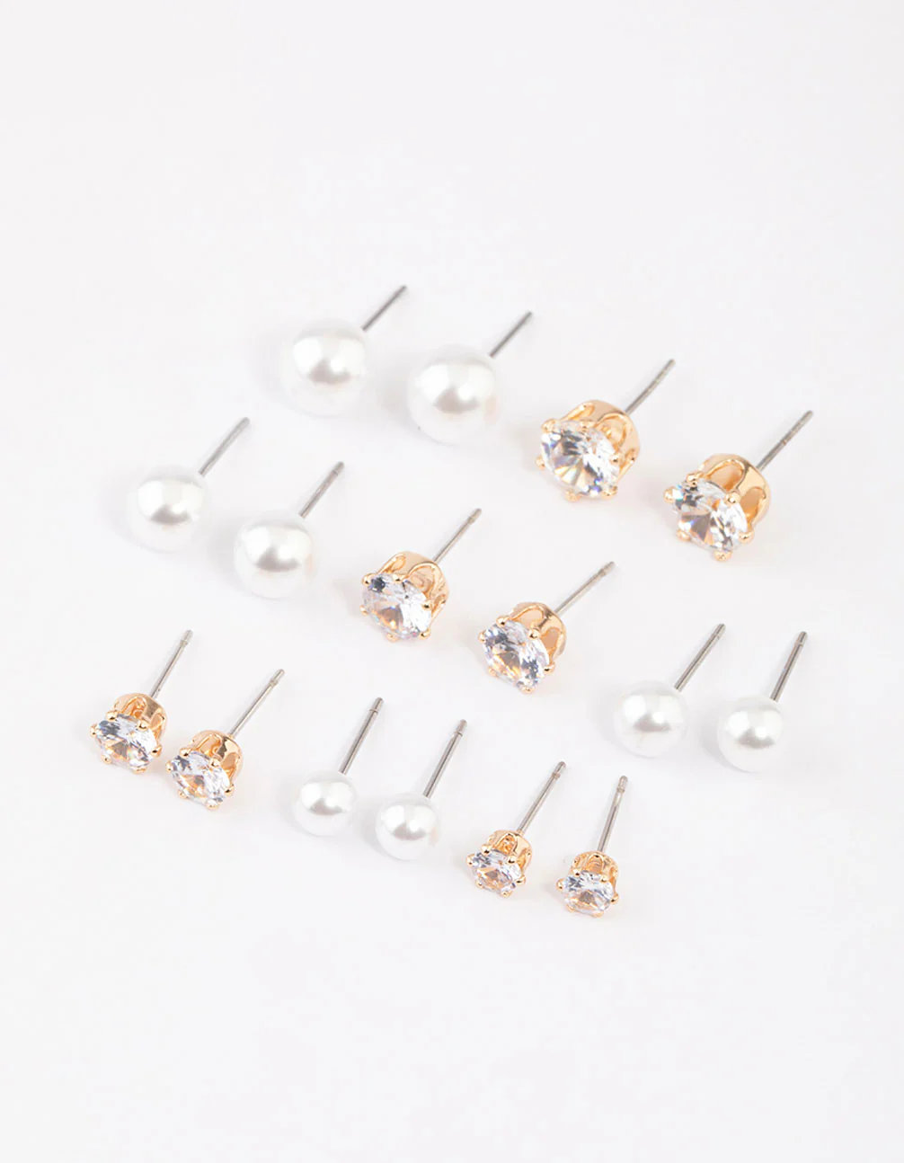 Gold Graduating Diamante & Pearl Earrings 8-Pack
